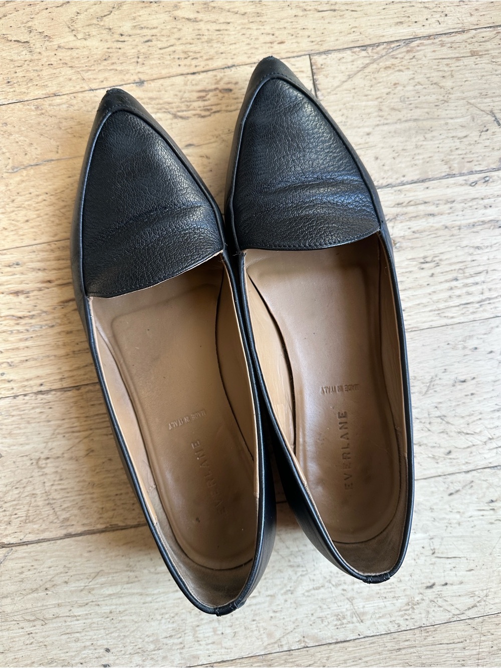 Everlane Modern Point Flats Italian Leather Black